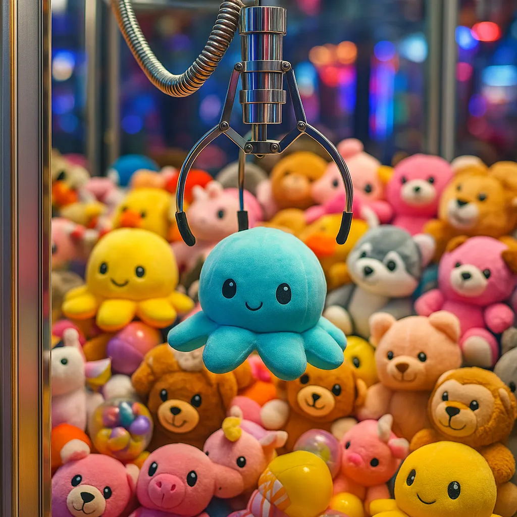 Octopus Plush Toy in Crane Machine Surrounded by Prizes