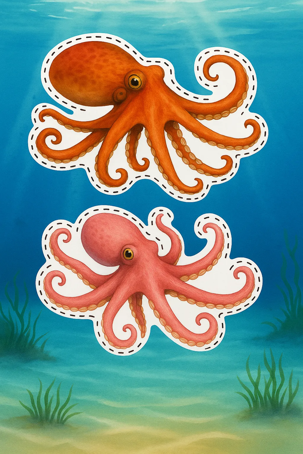 Printable Octopus Cutouts in Underwater Theme