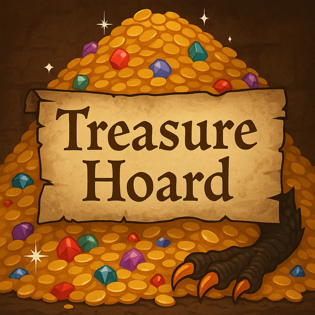 Printable Treasure Hoard sign with gold coins on parchment