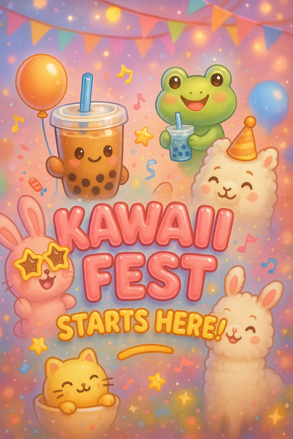 Preview of the 'Kawaii Fest Starts Here' printable entrance sign
