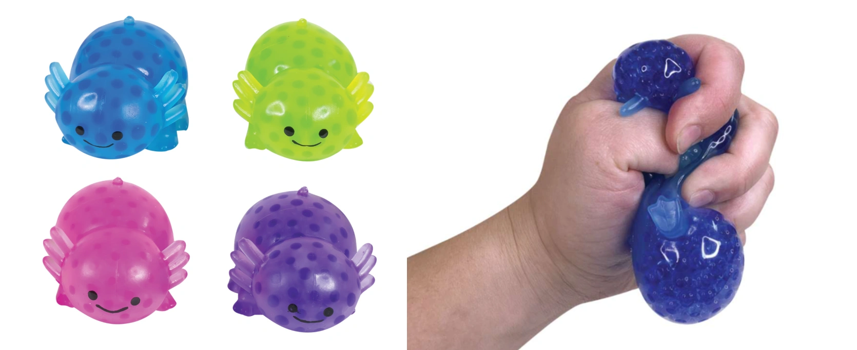 Axolotl Squishy Toy 144 Pack – Pink, Blue, Green, Purple