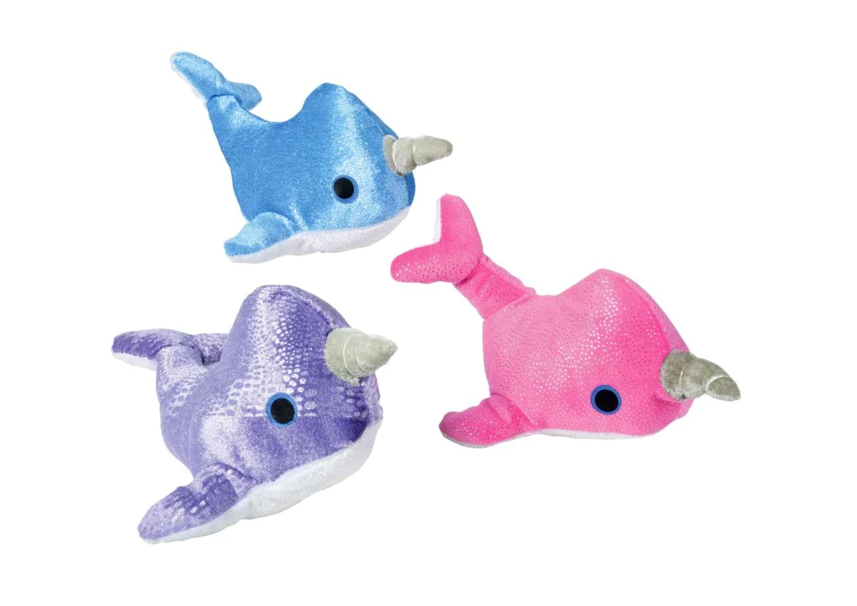 Pastel 7-inch narwhal plush toy in assorted colors
