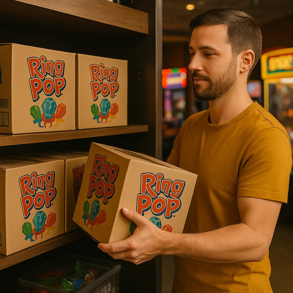 Operator merchandising Ring Pops display