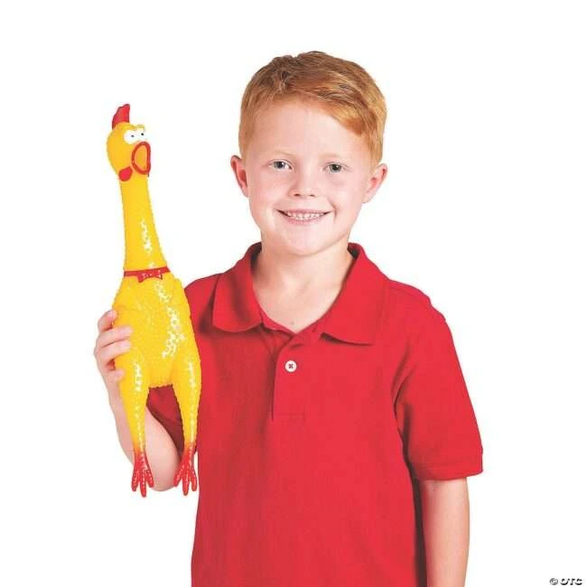 Classic rubber chickens arranged for arcade and party prize displays