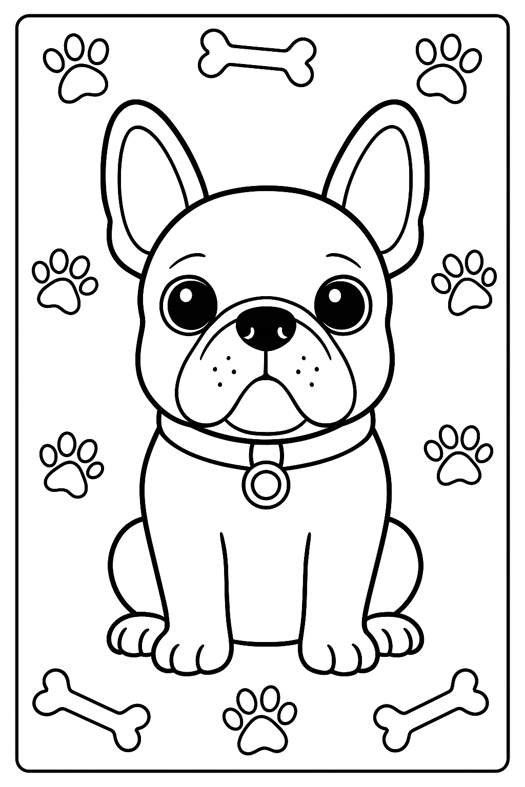 French Bulldog coloring page with simple playful frame.