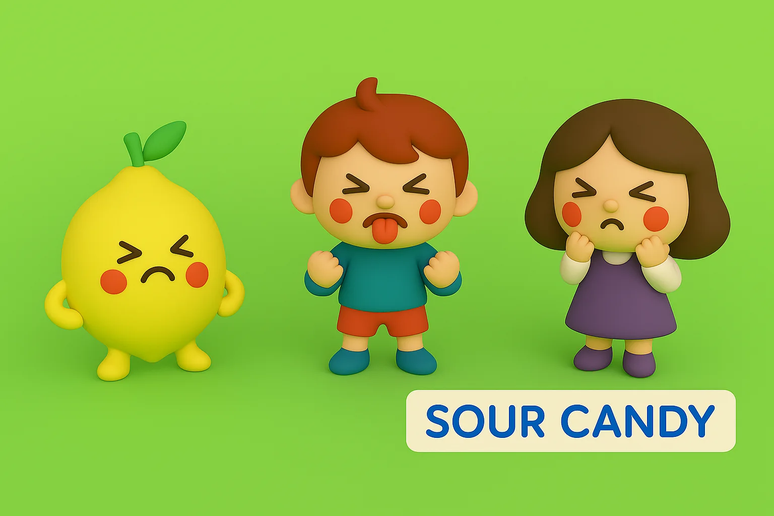 Sour Candy theme with lemon and kids making sour faces