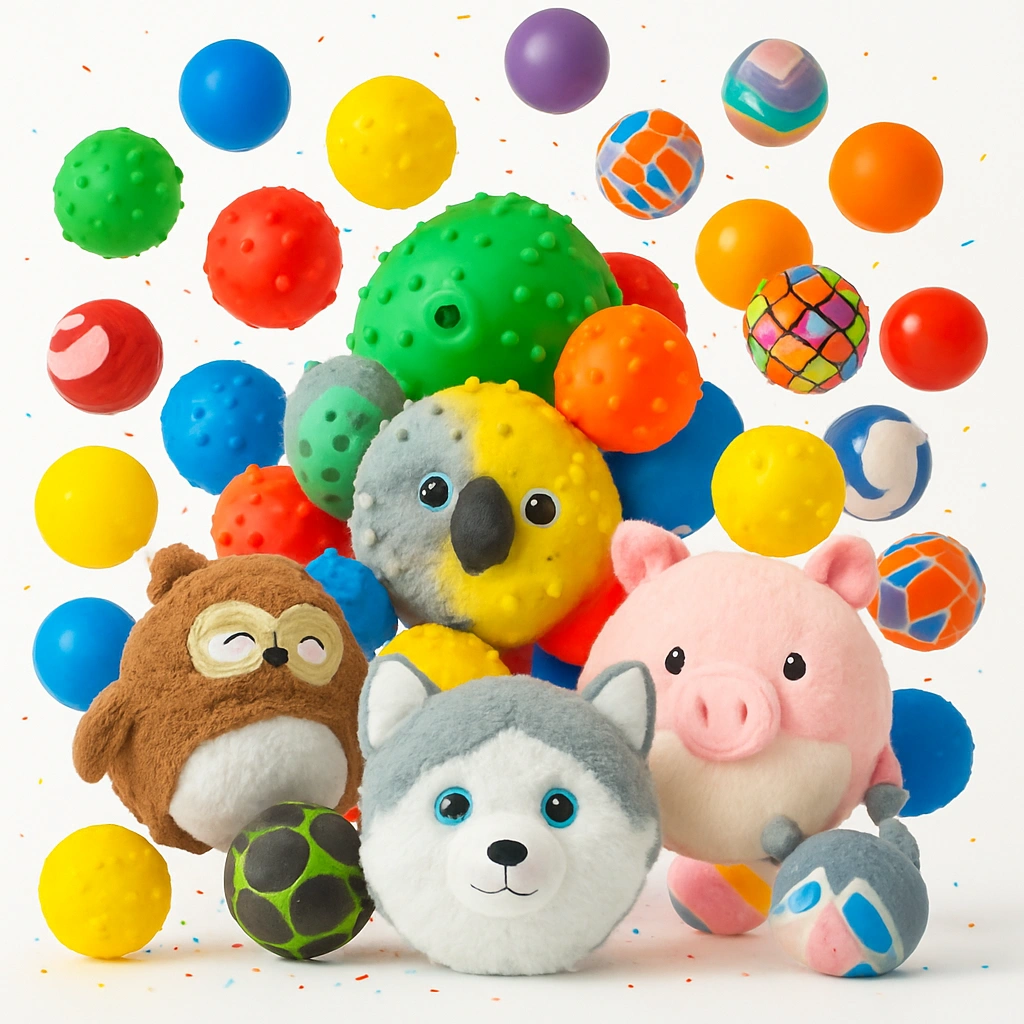 Assorted bouncy, knobby and plush balls prize mix