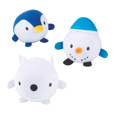“Round winter plush set—penguin, snowman, and polar bear—on clean white background.”