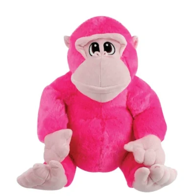 19 inch hot pink gorilla plush prize with light gray face hands and feet on a white background