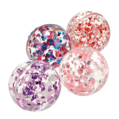 Assorted Clear Glitter Rubber Bouncing Balls With Colorful Confetti For Vending And Redemption Prizes