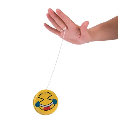 Emoji Face Yo-Yo Toy With Laughing Face Design Shown In Hand With Pull String