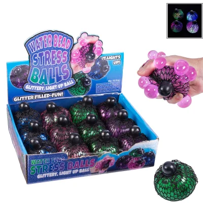 Glitter light up water bead stress balls in retail display box assorted colors