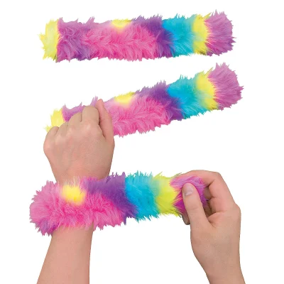 Super Fluffy Plush Slap Bracelets Rainbow Furry Snap Wristbands