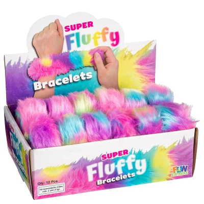 Super Fluffy Plush Slap Bracelets Rainbow Furry Wristbands Display Box