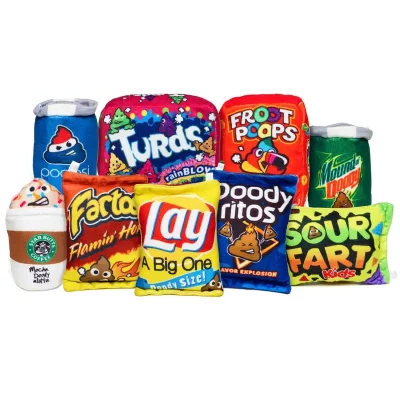 junk food doody mini plush assorted parody snack bags soda cans coffee cup 4 inch crane prize toys