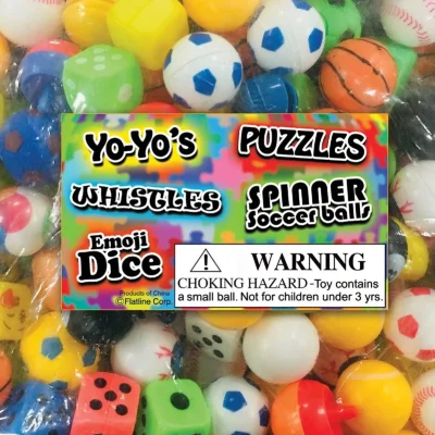Self vend toy mix 1000 count assorted yo-yos puzzles dice spinner soccer balls and small novelty toys