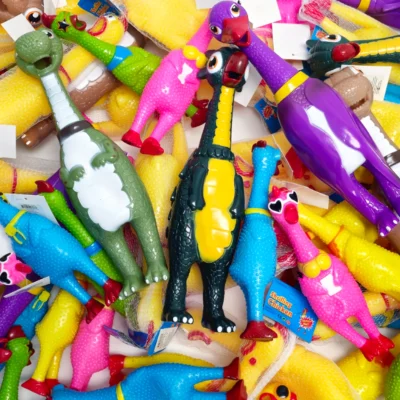 Squeaky Chicken & Dinosaur Toy Mix – 72 Count Bulk
