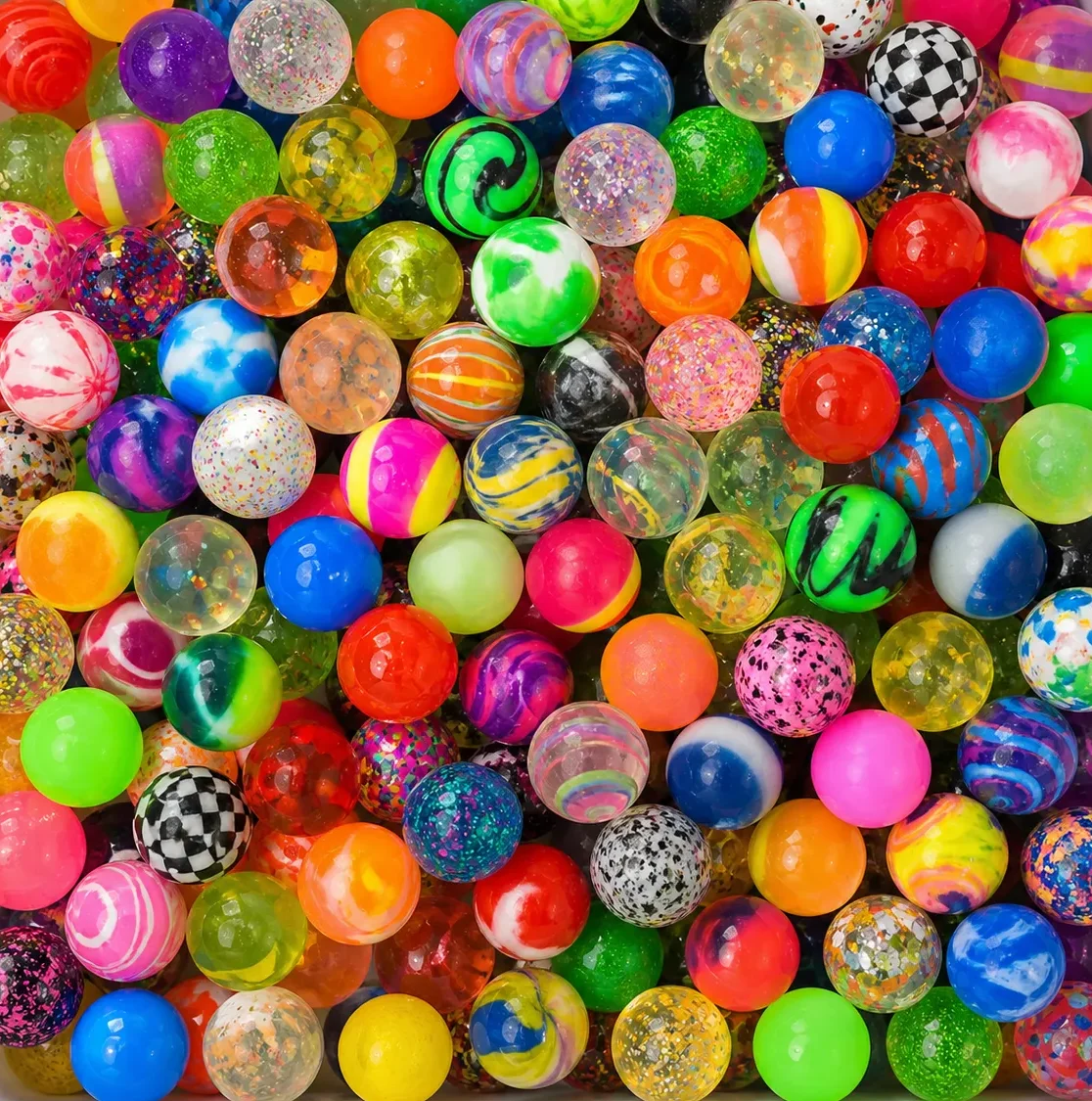 Bulk rubber bouncy balls in assorted sizes and colors for vending machines