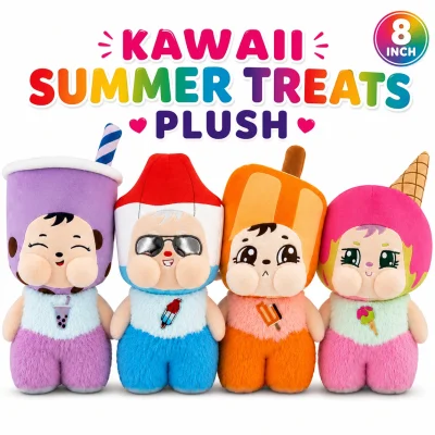 Kawaii Summer Treats Plush 8 Inch – Cute Food-Themed Character Plush Assortment for Crane Machines, Claw Machines and Arcade Prize Games